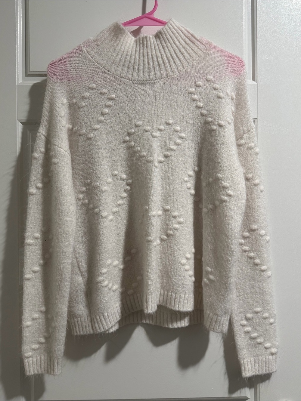LOFT Cream Bobble Heart Turtleneck Sweater